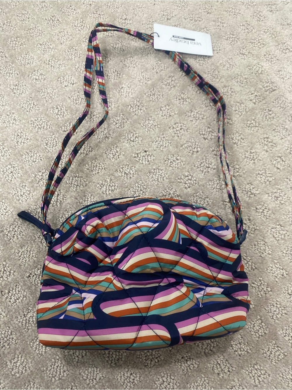 Vera Bradley Purple Multi Quilted Crossbody camera with Striped Pattern